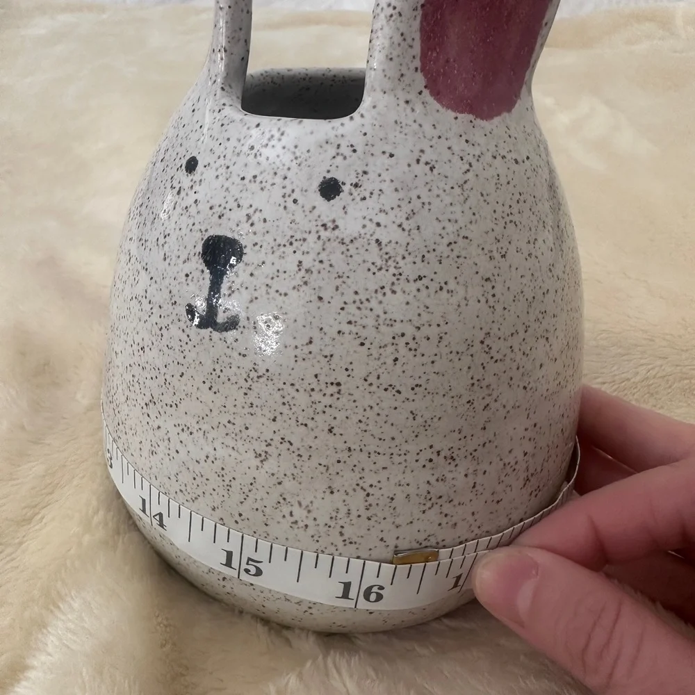JAIME BLISS Happy Bunny Handmade Speckled Ceramic Planter in Pink and Cream RARE